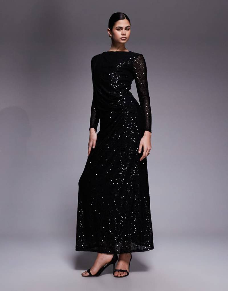 Jaded Rose - Modest - Gerafftes Maxikleid in Schwarz mit Pailletten von Jaded Rose