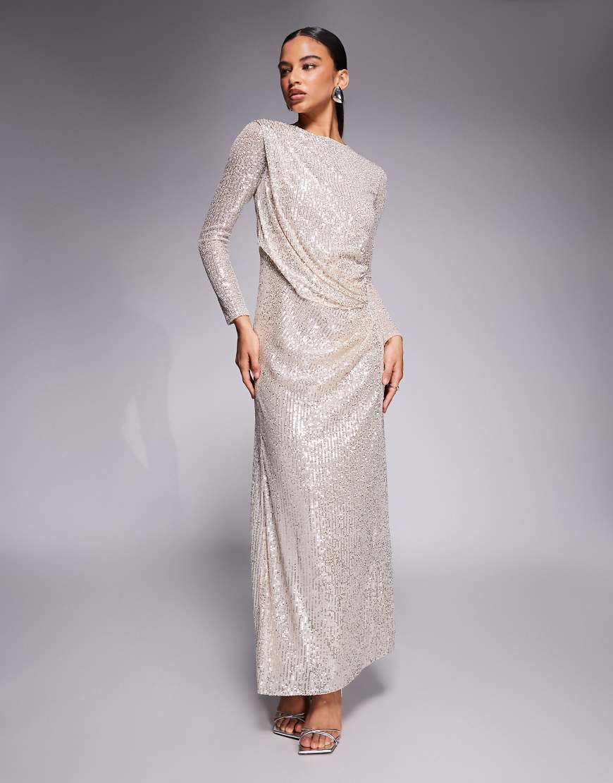 Jaded Rose - Modest - Gerafftes Maxikleid in Silber mit Pailletten von Jaded Rose