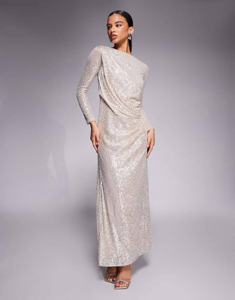 Jaded Rose - Modest - Gerafftes Maxikleid in Silber mit Pailletten von Jaded Rose