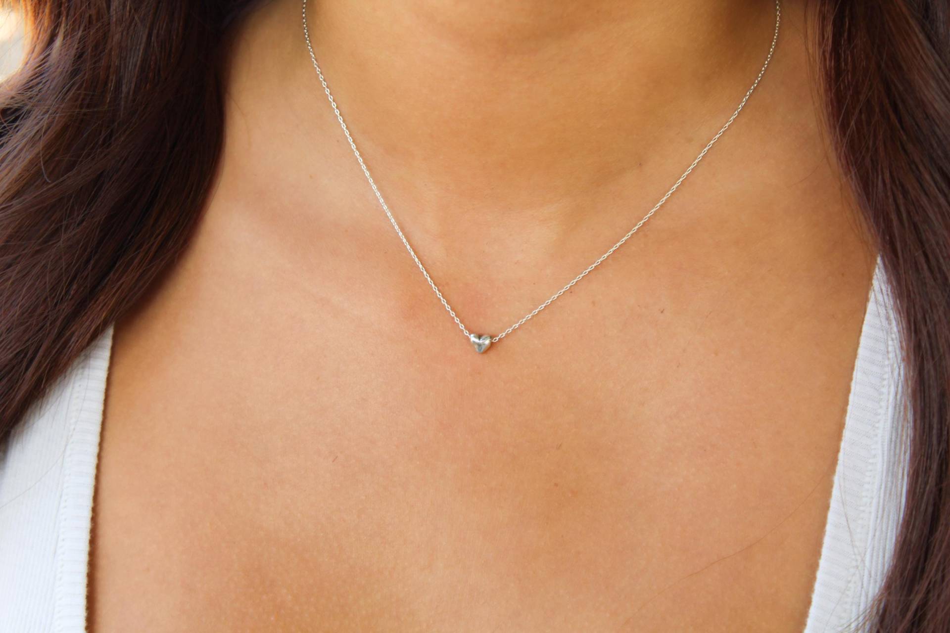 Winzige Sterling Silber Herz Halskette, Perle, Zierlich, Silber, Halskette von JadedSB