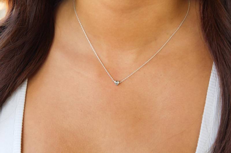 Winzige Sterling Silber Herz Halskette, Perle, Zierlich, Silber, Halskette von JadedSB