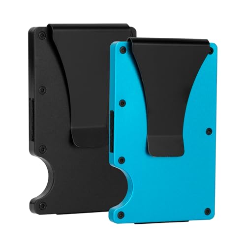 Jadeshay 2 schlanke Herren-Geldbörsen, Blockierende Vordertasche Kreditkartenetui Metall-Geldbörsen mit Geldklammer 8,5 x 5,4 x 1 cm Schwarz Blau von Jadeshay