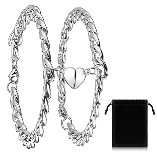 2 Stück Magnetisch Pärchen Armbänder Herz Liebe Partnerarmband Lustig Freundschaftsarmband Edelstahl Panzerkette Armband Männer Frauen Freund Freundin zum Valentinstag Jahrestag von Jadive