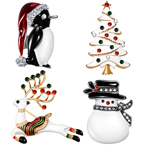 4 Stück Weihnachten Broschen Pins Strass Weihnachtsbaum Hirsch Kranz Anstecker Kristall Revers Emaille Anstecknadeln Abzeichen für Damen Weihnachten Schmuck Geschenk Deko (Süßer Stil) von Jadive