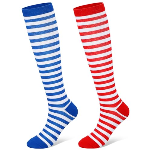 Jadive 1 Paar Gestreifte Kniestrümpfe Ringelstrümpfe Overknee Klassische Ringelsocken für Erwachsene Hohe Qualität Baumwolle Lange Baumwollsocken für Damen Karneval Mardi Gras St. Patrick's Day(L/XL) von Jadive