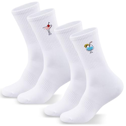 Jadive 2 Paar Cocktail Socken mit Motiv Tennissocken mit Motiv Crew Socks für Damen Herren Geschenke Cocktailliebhaber von Jadive