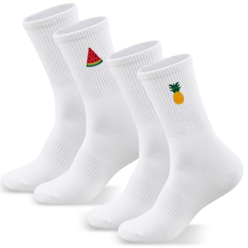 Jadive 2 Paar Lustig Socken mit Motiv Tennissocken mit Frucht Motiv Crew Socks für Weihnachten Herren Damen Geschenke von Jadive