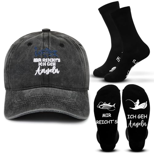 Jadive 2 Stück Lustiges Angelgeschenke für Männer Baseball Cap Socken Geschenk für Geburtstags Weihnachten Opa Papa Ehemann von Jadive