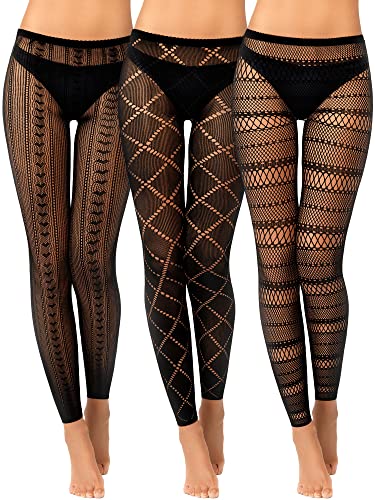 Jadive 3 Stück Damen Netzstrumpfhosen Schwarz Strumpfhose mit Hoher Taille Fußlose Gotisch Netzstrümpfe (Geometrischer Stil) von Jadive