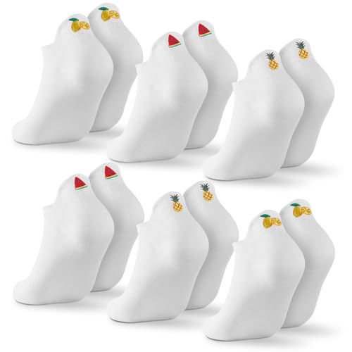Jadive 6 Paar Sneaker Socken Herren 39-42 Baumwollsocken Weiß mit Fruchtmuster Lustige Sportsocken Tennissocken Kurze Socken von Jadive