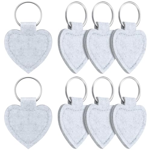 Jadive 8 Stück Herz Schlüsselanhänger Filz 4,1 x 4,5 cm Filz Schlüsselanhänger Rohlinge mit Edelstahl Ring für Tasche Geldbörse DIY Dekoration Filzanhänger Basteln(Grau) von Jadive
