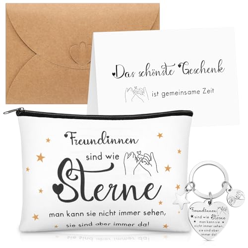 Jadive Geschenk für Freundin inklusive Freundinnen sind wie Sterne Kosmetiktasche Schlüsselanhänger Grußkarte mit Umschlag Beste Freundin Geschenk Geburtstagsgeschenk für Weihnachten Freundin von Jadive