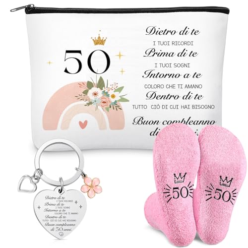 Jadive Geschenke für Frauen zum Geburtstag inklusive Kosmetiktasche für Frauen Socken und Schlüsselanhänger für Ehefrau Mutter Oma Tochter Schwester Freundin(50 Jahre alt) von Jadive
