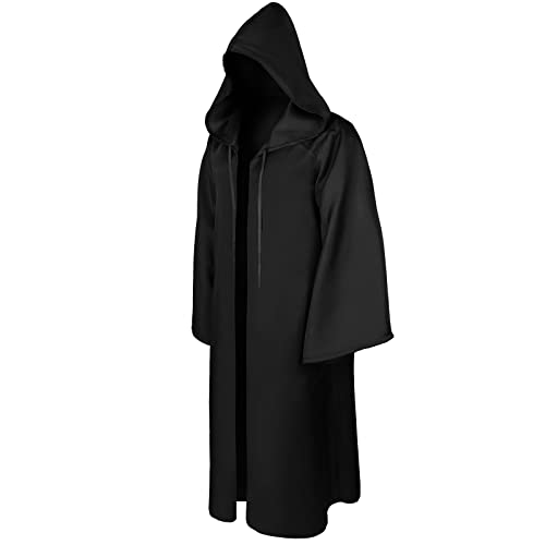 Jadive Halloween Umhang mit Kapuze Zauberer Umhang Ritter Kapuzenumhang Coole Cosplay Kostüme für Herren Damen Erwachsene Party (Schwarz, XXL) von Jadive