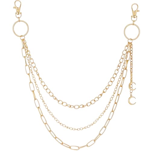 Jadive Mehrschichtiger Hosenkette Goth Goldene Hip Hop Accessoires Punk Jeans Gürtelkette Rock Wallet Chain(Mond) von Jadive