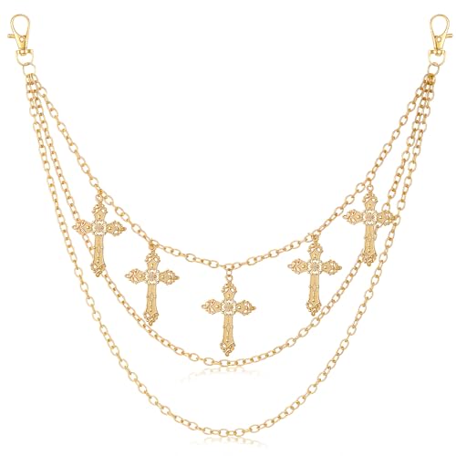 Jadive Mehrschichtiger Hosenkette Goth Goldene Hip Hop Accessoires Punk Jeans Gürtelkette Rock Wallet Chain(Kreuzen) von Jadive