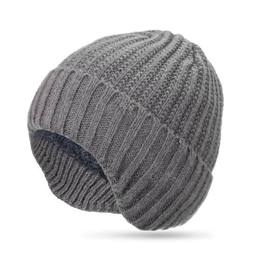 Jadive Wintermütze mit Ohrenklappen Strickmützen Beanie-Mütze Winter Thermo Mütze Dick Warm Plüsch Futter Skull Cap für Damen Herren Outdoor Sport(Grau) von Jadive