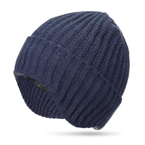 Jadive Wintermütze mit Ohrenklappen Strickmützen Beanie-Mütze Winter Thermo Mütze Dick Warm Plüsch Futter Skull Cap für Damen Herren Outdoor Sport(Marineblau) von Jadive