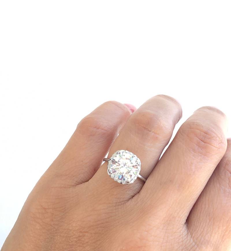 3 Ct Silber Verlobungsring. Rundschliff Runder Halo Ring. Sterling Hochwertiger Ehering 3 Ct Silber Verlobungsring. Rundschliff Runder Halo Ring. Sterling Hochwertiger Ehering von Jadorelli