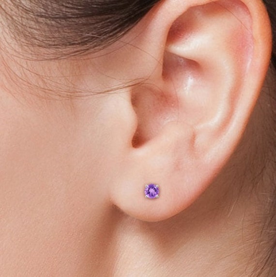 3 Mm Kleine Amethyst Ohrringe. Februar Geburtsstein Sterling Silber Ohrstecker. Runde Korb Zierliche Ohrstecker von Jadorelli