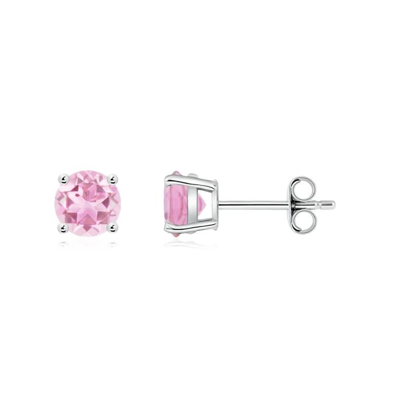 4 Mm Rosa Ohrstecker. Oktober Geburtsstein Ohrringe. Sterling Silber Runder Korb Kleine Pink Turmalin von Jadorelli