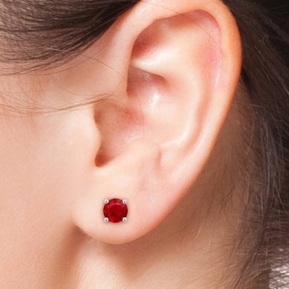 5 Mm Rubin Ohrstecker. Juli Geburtsstein Ohrringe. Sterling Silber Runder Korb Kleine Edelstein von Jadorelli