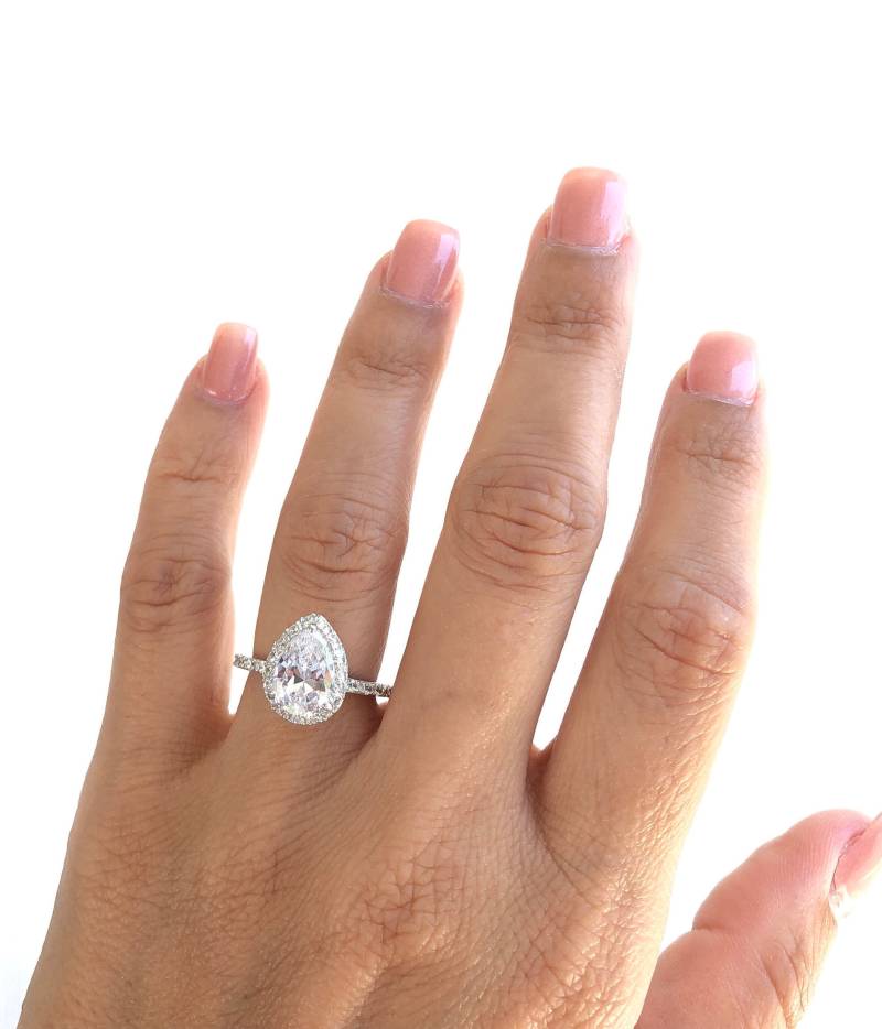 Birnenförmiger Verlobungsring. Sterling Silber Rhodiniert Versprechen Ring. Solitär-Ring. Hochwertiger Kostenloser Versand von Jadorelli