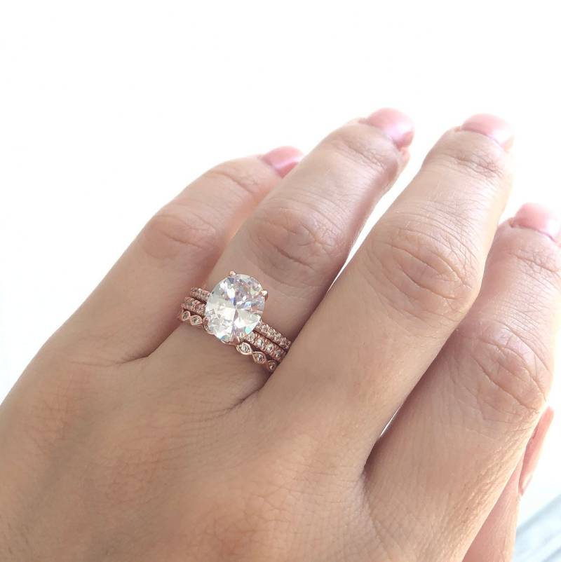 Ehering Set. Trauringe. Ovaler Verlobungsring. Rosegold Art Deco Band. Eternity Ring. Versprechensring. Jubiläumsringe von Jadorelli