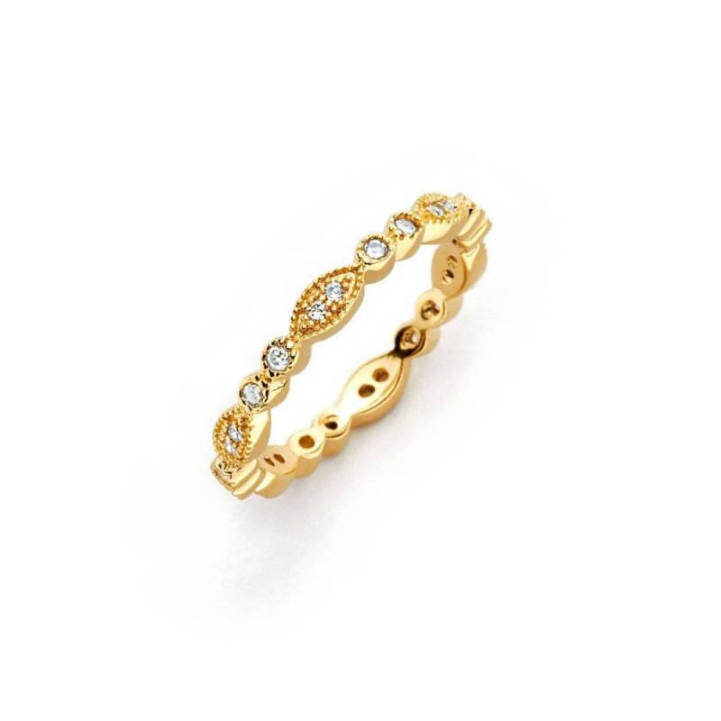 Eternity Band Ring Sterling Silber 14K Vergoldet. Art Deco Bandring. Antiker Marquise Ehering. Gold Stapelring von Jadorelli