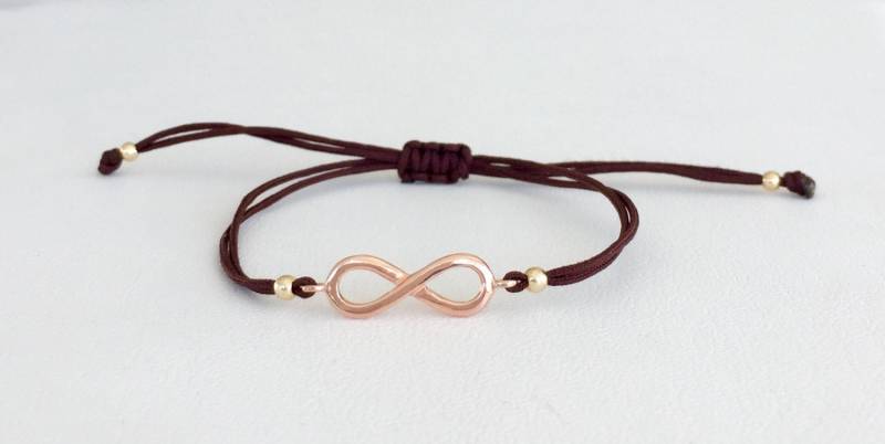 Infinity Armband. Unendlich Roségold Braunes String Silber von Jadorelli