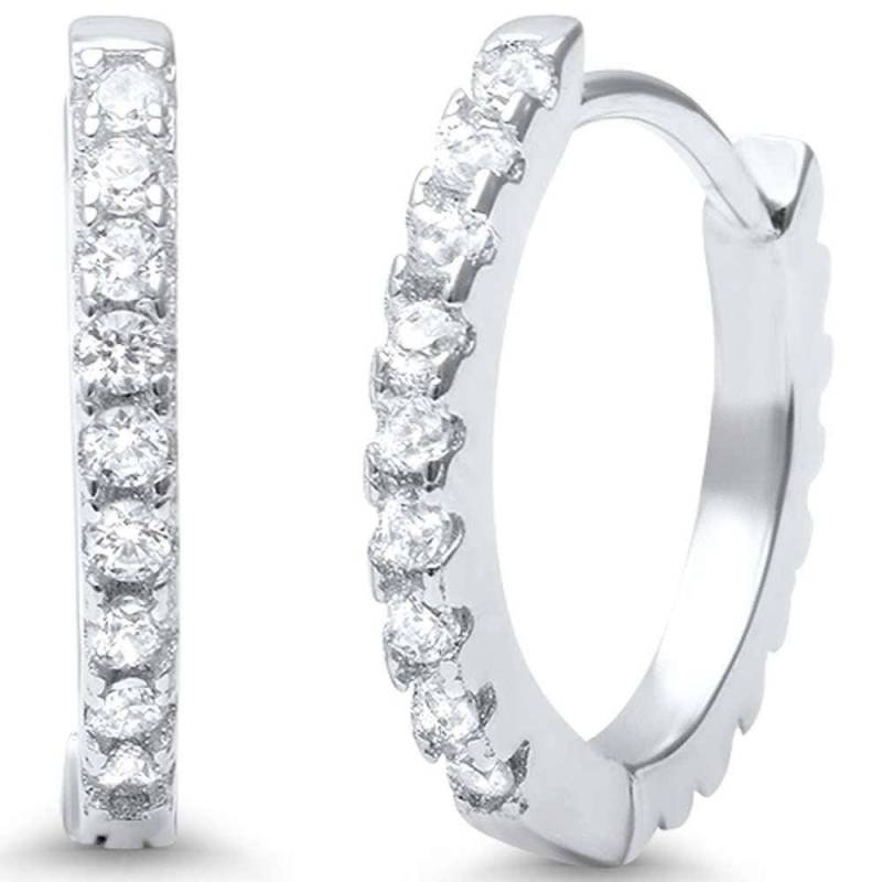 Kleine Huggie Ohrringe. Sterling Silber 16 Mm Ohrringe Mit 1 Runden Cz Steinen. -Nickelfreie Huggie-Ohrringe. Verpackt in Einer Luxus-Box von Jadorelli