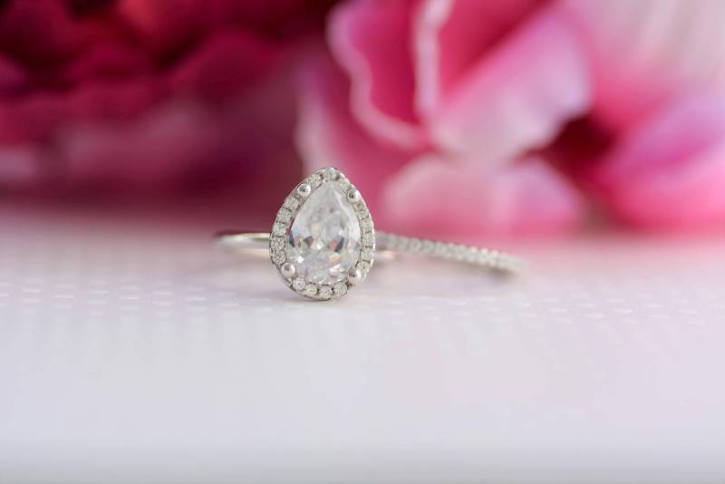 Ringset Aus 925Er Silber. Hochzeit Ring Set. Birnenförmiger Verlobungsring. Eternity Band. Jahrestag Ring. Versprechen Silber von Jadorelli