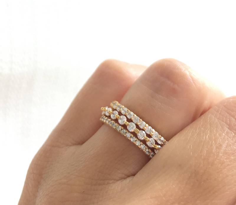 Ringset Aus Sterlingsilber. Silber Ring Set. Stapelbare Ringe Sterling Silber. Gold Eternity . Komplettes von Jadorelli