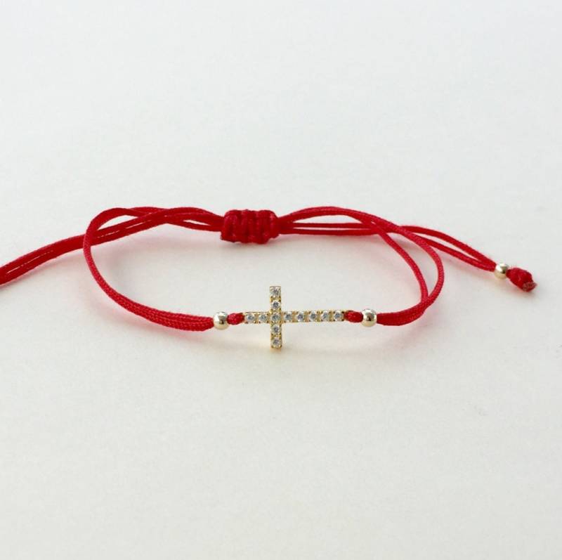 Rotes Silbernes Kreuz Armband. Rotes, Braunes Oder Schwarzes Silbernes Schutz-Armband. Glücksbringer von Jadorelli