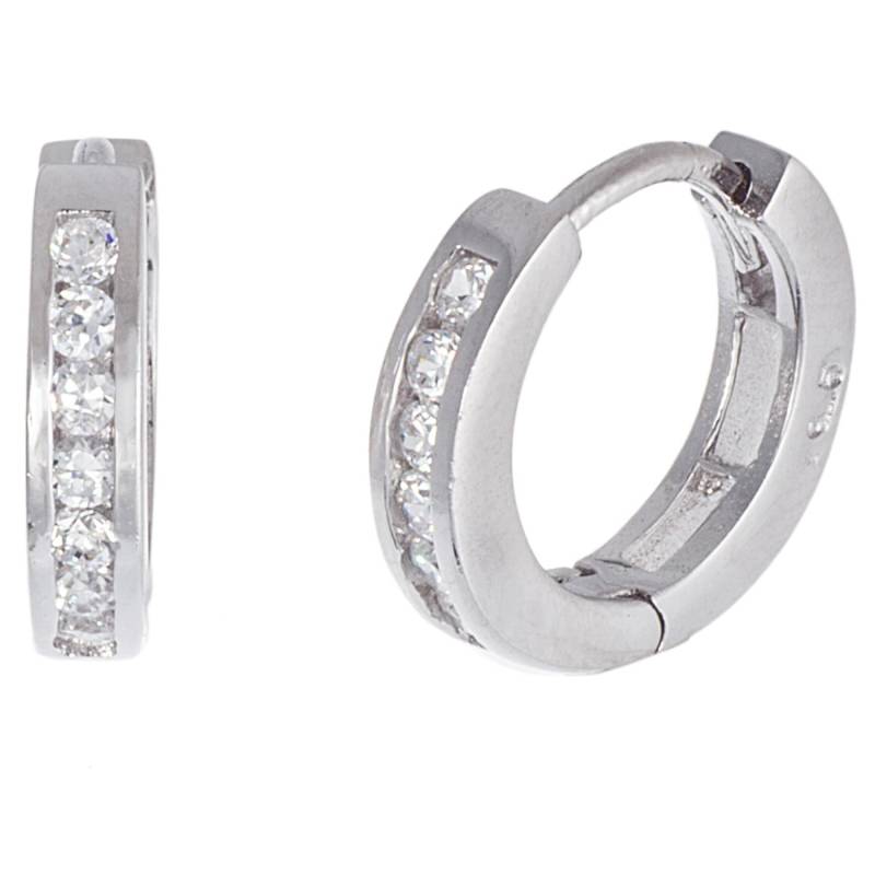 sterling Silber 13 Mm Huggie Ohrringe Mit 2 Runden Cz-steinen. Hochwertige Kleine Creolen Aus Silber. Kleine Ohrringe von Jadorelli