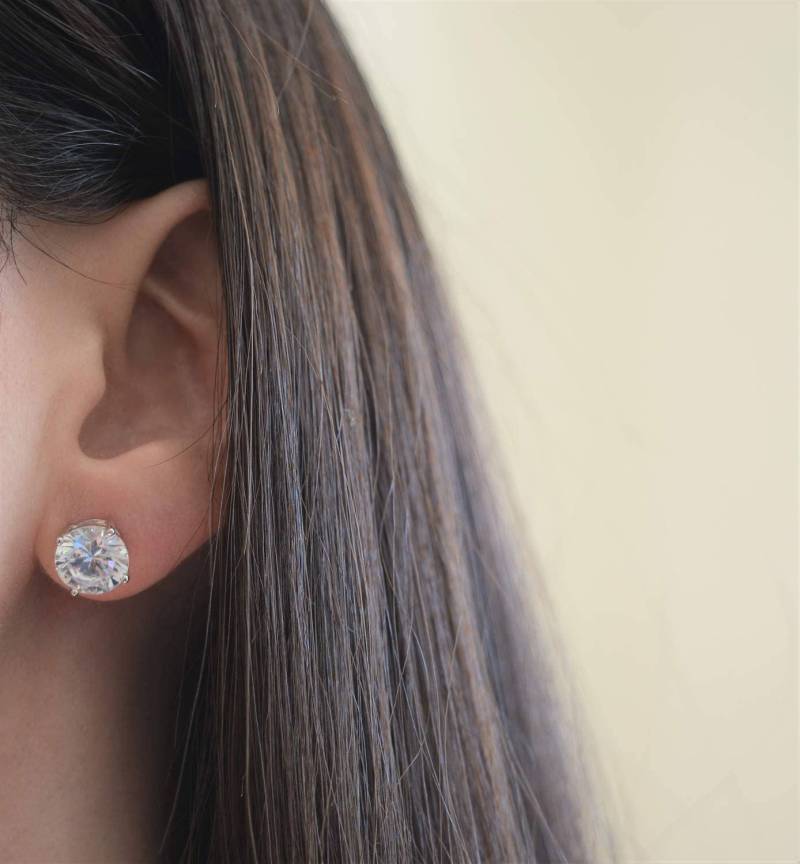 sterling Silber Runde Cz Ohrstecker. 8mm Hochwertige Ohrringe. Post Nickelfreie Runde von Jadorelli