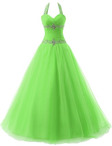 JAEDEN Ballkleider Lang Abendkleider Damen Quinceanera Kleid Festkleider Tüll Neckholder Lindgrün EUR42 von JAEDEN