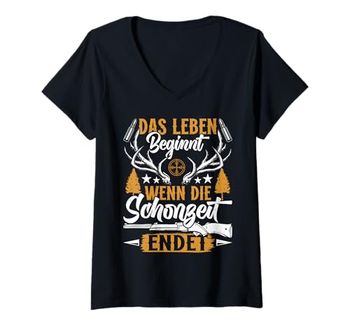 Damen Jäger Leben Beginnt wenn die Schonzeit Endet Jagd Jagen T-Shirt mit V-Ausschnitt Damen Jäger Leben Beginnt wenn die Schonzeit Endet Jagd Jagen T-Shirt mit V-Ausschnitt von Jäger Geschenk jagen Hobbyjäger Jagd T-Shirt Mann