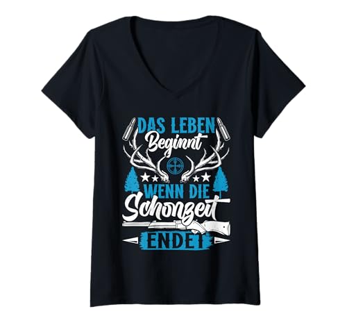Damen Jäger Leben Beginnt wenn die Schonzeit Endet Jagd Jagen T-Shirt mit V-Ausschnitt Damen Jäger Leben Beginnt wenn die Schonzeit Endet Jagd Jagen T-Shirt mit V-Ausschnitt von Jäger Geschenk jagen Hobbyjäger Jagd T-Shirt Mann