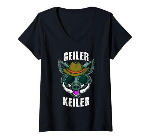 Damen Wildschwein Jäger Geiler Keiler Jagd T-Shirt Jagen T-Shirt mit V-Ausschnitt Damen Wildschwein Jäger Geiler Keiler Jagd T-Shirt Jagen T-Shirt mit V-Ausschnitt von Jäger Geschenk jagen Hobbyjäger Jagd T-Shirt Mann