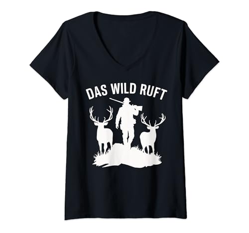 Damen Jäger Das Wild Ruft Jagtverein Reh Hirsch T-Shirt mit V-Ausschnitt von Jäger Jagd Jagen Jagdbekleidung