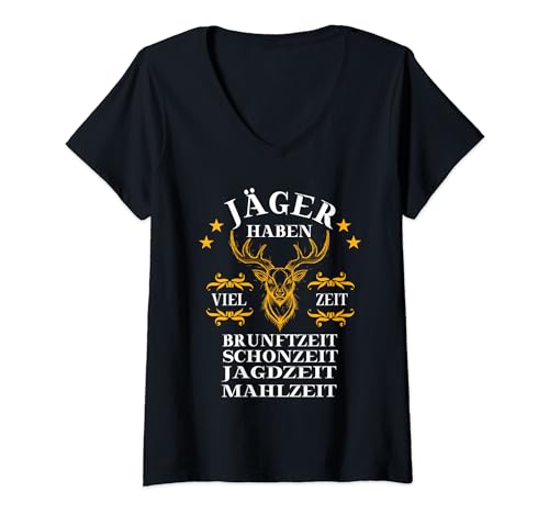 Damen Jäger haben viel Zeit Jäger Jagd Jagen Wald Berg Wildtiere T-Shirt mit V-Ausschnitt von Jäger Jagd Jagen Wald Berg Wildtiere Männer Frauen