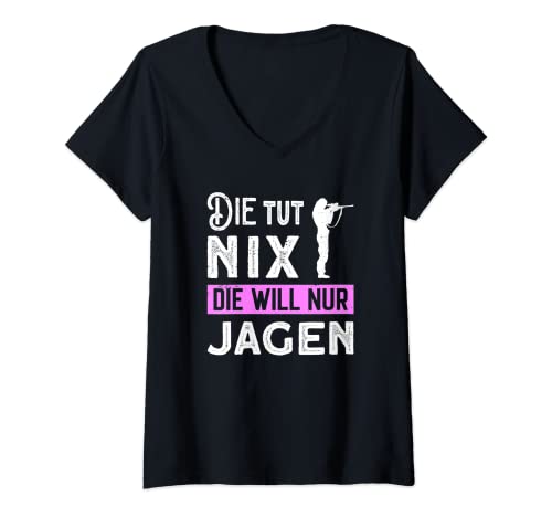Damen Jägerin Geschenk Jagen Jagdkleidung Damen Weidfrau Spruch T-Shirt mit V-Ausschnitt Damen Jägerin Geschenk Jagen Jagdkleidung Damen Weidfrau Spruch T-Shirt mit V-Ausschnitt von Jäger Sprüche Jagd Kleidung Zubehör Jägerprüfung