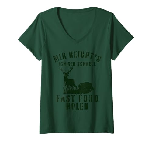 Damen Jäger Spruch Ich GEH schnell Fast Food Holen Jäger lustiges T-Shirt mit V-Ausschnitt Damen Jäger Spruch Ich GEH schnell Fast Food Holen Jäger lustiges T-Shirt mit V-Ausschnitt von Jäger Tshirt mit lustigen Sprüchen