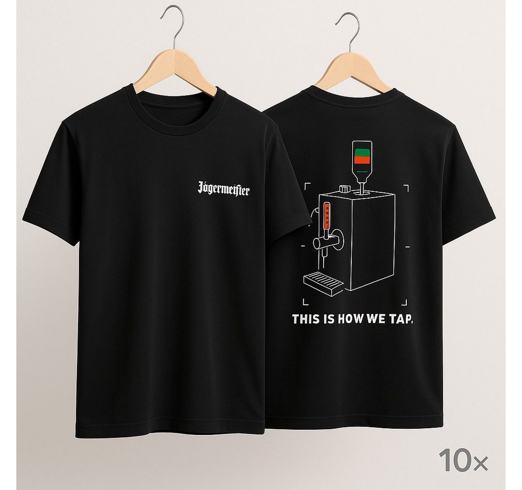 Jägermeister T-Shirt T-Shirt Schwarz – 10er Set – „This Is How We Tap.“ von Jägermeister