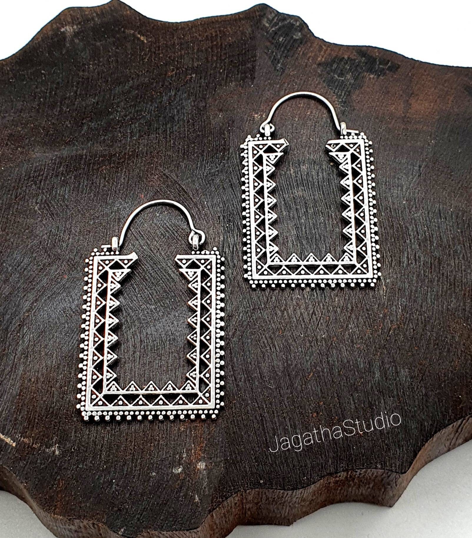 Rechteckige Creolen Silber Statement Filigrane Ohrringe Boho Rechteckige Creolen Silber Statement Filigrane Ohrringe Boho von JagathaStudio