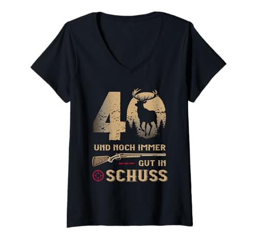 Damen Jäger 40 Jahre Geburstag - Lustiger Jäger Spruch T-Shirt mit V-Ausschnitt Damen Jäger 40 Jahre Geburstag - Lustiger Jäger Spruch T-Shirt mit V-Ausschnitt von Jagd Geburtstag Lustige Jäger Designs