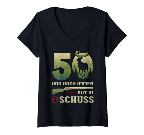 Damen Jäger 50 Jahre Geburstag - Lustiger Jäger Spruch T-Shirt mit V-Ausschnitt Damen Jäger 50 Jahre Geburstag - Lustiger Jäger Spruch T-Shirt mit V-Ausschnitt von Jagd Geburtstag Lustige Jäger Designs