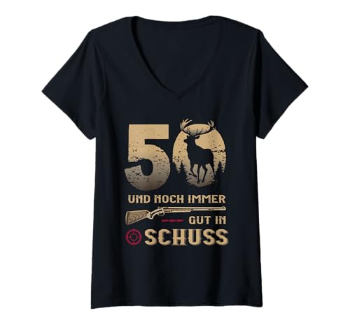 Damen Jäger 50 Jahre Geburstag - Lustiger Jäger Spruch T-Shirt mit V-Ausschnitt Damen Jäger 50 Jahre Geburstag - Lustiger Jäger Spruch T-Shirt mit V-Ausschnitt von Jagd Geburtstag Lustige Jäger Designs