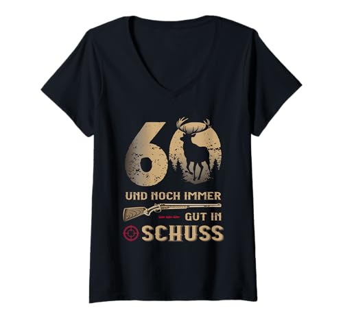 Damen Jäger 60 Jahre Geburstag - Lustiger Jäger Spruch T-Shirt mit V-Ausschnitt Damen Jäger 60 Jahre Geburstag - Lustiger Jäger Spruch T-Shirt mit V-Ausschnitt von Jagd Geburtstag Lustige Jäger Designs